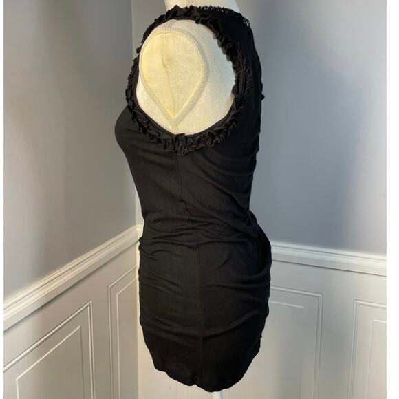 Kenar, Size Medium, Black Beaded Ruffle Trim Sleeveless Top, Super Soft, Flaw - Picture 2 of 7